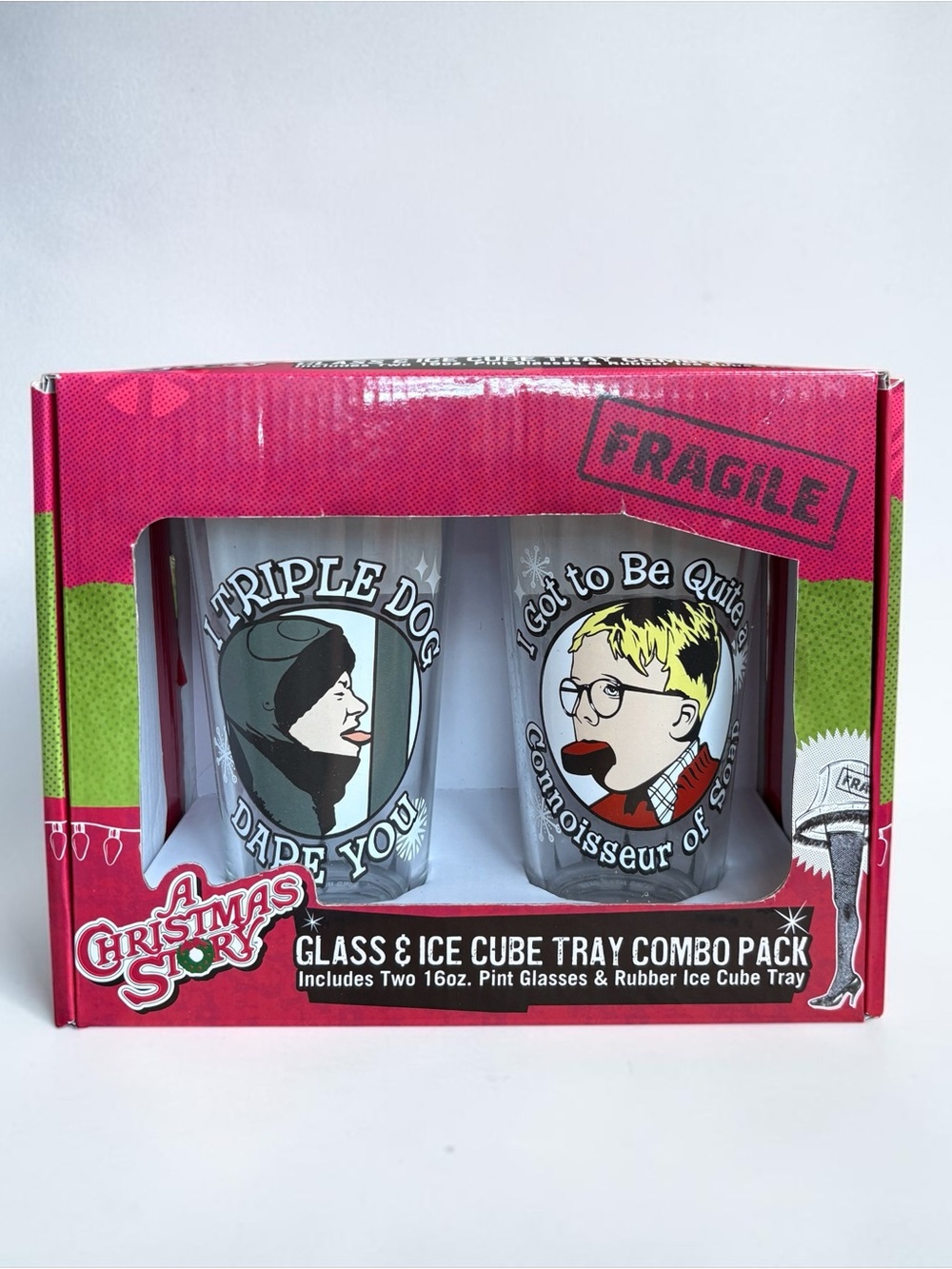 A Christmas Story 2 Pint Glasses & Ice Cube Tray Leg Lamp NIB